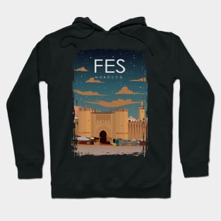 Fes Morocco Vintage Minimal Retro Travel Poster at Night Hoodie